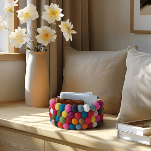 Felt Ball 7" Diameter Decor Bowl | Multicolour