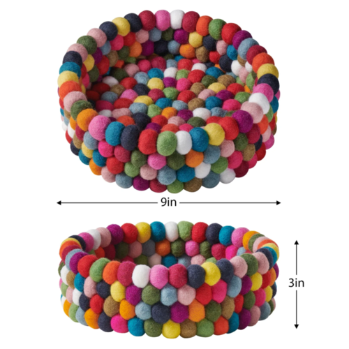 Felt Ball 9" Diameter Decor Bowl | Multicolour