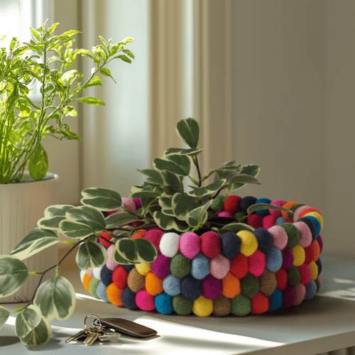 Felt Ball 9" Diameter Decor Bowl | Multicolour